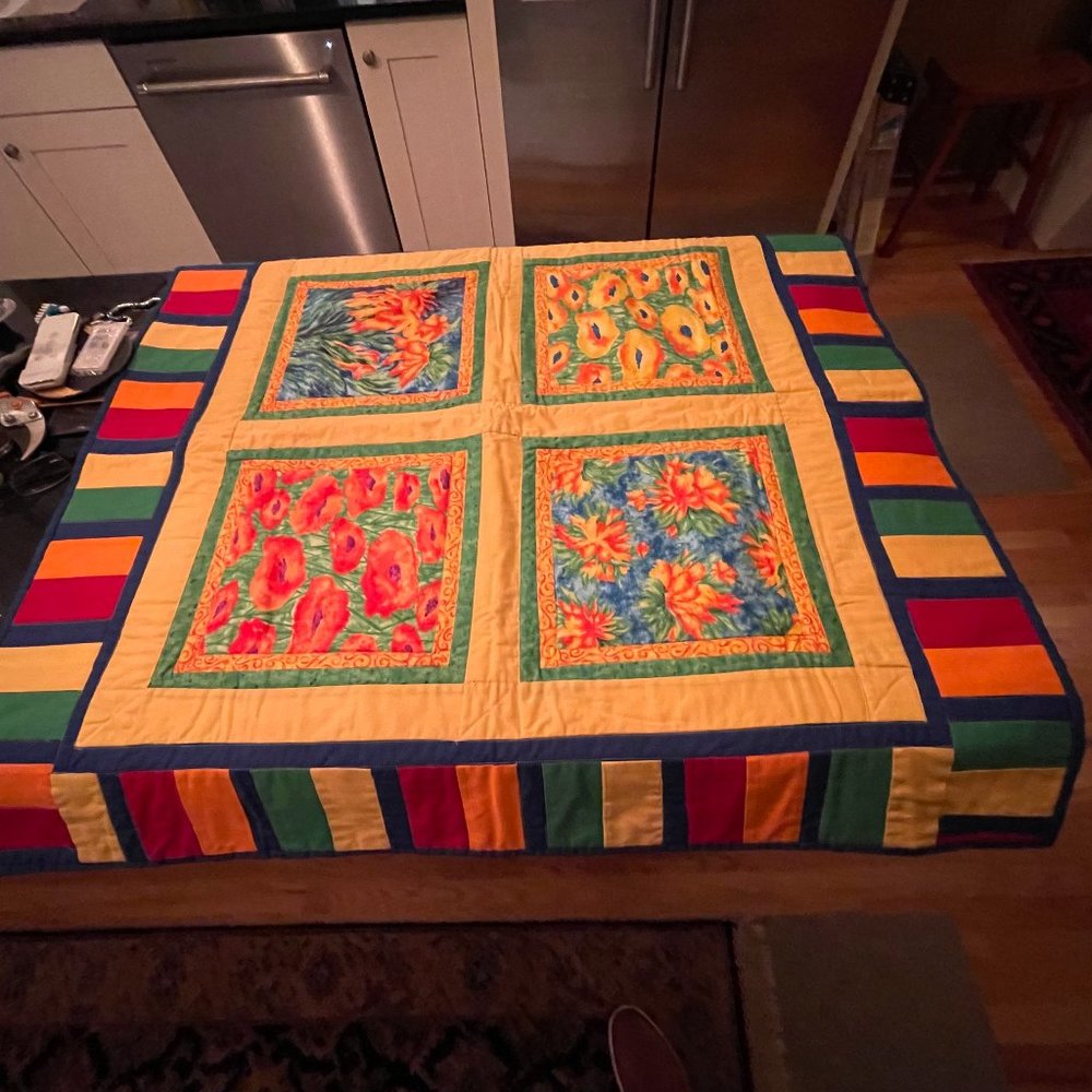 Folk Art Handmade Geometric Design Quilt